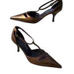 Donald Pliner Couture Antique Metallic Leather Pump Shoe New T Strap $300 NWT Brown Size 6.5 Photo 0