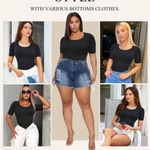 Women’s Short Sleeve Bodysuit Shapewear for Tummy Control Seamless Body Shaper Black Size M Photo 3