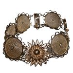 Antique Solid Italian Silver Detailed Floral Filigree Panel Bracelet Silver Photo 9