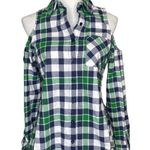 Chocolate USA Women's Plaid Button Up Cold Shoulder Collared Top Blouse Sz Small Photo 0