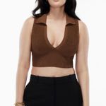 Aritzia Babaton Sculpt Knit Polo Top Epicurean Brown Ribbed Women’s XXL Stretchy Photo 0
