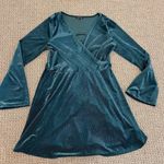 EXPRESS Dress Womens Large Blue Crushed Velvet Surplice Fit & Flare Long Slv Photo 1