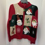 Tiara International Women's Santa Full Zip Cardigan Sweater Medium Red Photo 0