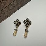 MFA Museum Of Fine Arts Black Enamel Gold Tone Tassel Drop Pierced Earrings Photo 1