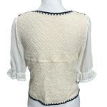 Knit Crochet Button Blouse Women’s XS White Puff Sleeve Embroidered Cottagecore Photo 3