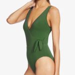 Robin Piccone Ava Sage Green V-Neck Wrap One Piece Swimsuit Size 2 Photo 2