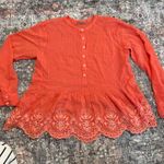 Johnny Was  Leonie Pintuck Blouse - Coral/Salmon Eyelet Lace - Size Small Photo 1