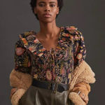 Love The Label Bohemian Floral Smocked Ruffle Blouse 1X Black Photo 0