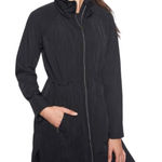 Athleta Hooded Rain Jacket Women M Black Drawstring Packable Everyday Travel EUC Photo 0