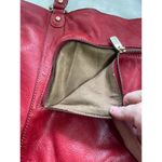 Large Red Leather Tote Bag With Double Handles Front Zipper Pocket Photo 4