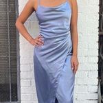 ZARA NWT Blue satin midi dress with cowl neckline and asymmetrical hem SZ s Photo 0