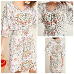 Anthropologie Anthro Laia White Floral 3/4 Sleeve V-Neck Midi Dress Turkey Botanical Size 4 Photo 1