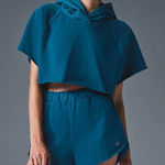 Alo Yoga NWT In The Air Short Sleeve Cropped Hoodie Eclipse Blue Size M Photo 0