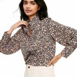 Nili Lotan X Target Floral Print Long Sleeve Pleated Blouse Size S Black Photo 2