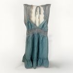 Boho Prairie Dusty Blue Crochet Backless Western Party Mini Ruffle Hem Dress M Size M Photo 2