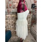 Adrianna Papell dress strapless formal cream jeweled sheer tired skirt Photo 6