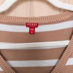 Guess Y2K Womens Sweater Size M Tan White Striped Logo Preppy Casual Bling Photo 2