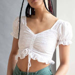Storets NWT  White Eyelet Cinched Front Crop Top S/M Photo 0