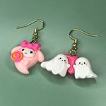 Cute Mismatch Pink and White Ghost Kawaii Halloween Earrings | Handmade Photo 1