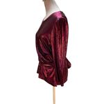New York And Company Hot Pink Shimmery 3/4 Sleeve Wrap Blouse Size Medium Photo 6