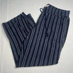 Sonoma  Navy Blue and White Striped Linen-Blend Wide Leg Pants (Large) Photo 0