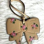 Coach Bow Floral Printed Tan Leather Bag Charm Fob Photo 0
