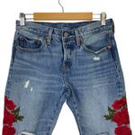 Levi's 501T Floral Jeans Embroidered Distressed Cropped Tapered Crop Denim 26 Photo 2