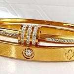 18K Gold Plated Rhinestones Bangle Stainless Steel Bracelet Womens Jewelry Gift Photo 6