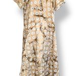 Vintage Handmade Tan White Batik Floral Maxi Dress Pockets Scoop Neck Large Size XL Photo 0