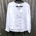 Cynthia Rowley  White Linen Long Puff Sleeve Pearl Button Blouse S Photo 0