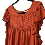 Crown & Ivy Blouse Flutter Sleeve PomPom Pleated Eyelet Trim Top Rust Workwear 1X Photo 2