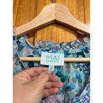 Taj by Sabrina Crippa Blue Pink Geometric Embroidered Floral Boho Peasant Dress Photo 3