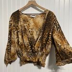VTG Cara New York Leopard Top 1X Plus Sz Sheer Smocked Wrap Y2K Mob Wife Blouse Tan Photo 1