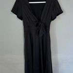 Baltic Born Poppy Satin Black Midi Dress, Peek-a-Boo Tie Front Black Medium Photo 2