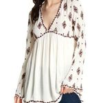 Free People Embroidered Diamond Top Mini Dress Cream Burgundy size S Photo 0