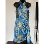 Belle by Badgley Mischka Lexi Halter Twist Front Wrap Mini Dress size 12 NWT Yellow Photo 4