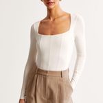 Abercrombie & Fitch Abercrombie Long Sleeve Cotton Modal Square Neck Corset Bodysuit Photo 0