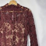 Boutique  Burgundy Red Lace Overlay Long Sleeve Mini Dress S Photo 2