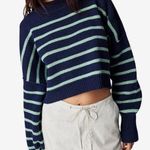 Free People Womens Blue Stripe Easy Street Cropped Sweater Photo 0