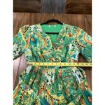 Kindred  Anthropologie chiffon long sleeve v neck pleated green geo print dress S Photo 5