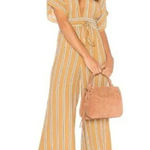 Faithfull the Brand Cedric Jumpsuit Clarke Stripe Size 4/ Small Neutral Plunging Photo 0
