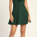 Lulus Divine Darling Hunter Green Ruffled V-Neck Skater Dress NWT Size XS Photo 0