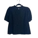 1. State Black Allover Lace Lined High Neck Puff Sleeve Top Photo 5