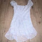 Pink Blue Floral Mini Dress Puff Sleeve Spring Easter Gender Reveal SZ Small Photo 4