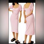 Free People  Beach Bel Air Midi Dress Size Medium Pink Ribbed Puff Sleeve Photo 5