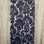 Joy Joy  Floral Print Wide Leg Cropped Pull On Pants- Navy/Ivory size L Photo 0