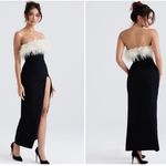 House Of CB NWT 'Sarai' Black Feather Trim Thigh Split Maxi Dress Small $299 Photo 0