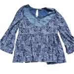 Anthropologie Akemi + Kin Cottagecore Babydoll Damask Paisley Blouse Medium Blue Boho Hippie Photo 1