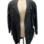 Vintage Longline Leather Jacket/Coat In Black Pirate Grunge Unisex Style Size L Photo 3