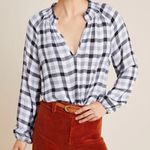 Anthropologie Cloth & Stone By  Sara Plaid Gingham Relaxed Blouse Small Photo 0
